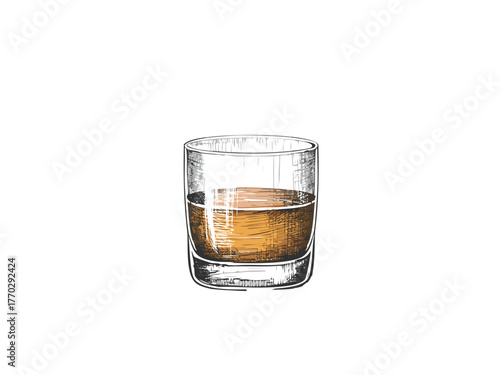 Whiskey Glass Vector Illustration – Hand Drawn Bourbon or Scotch Drink Sketch