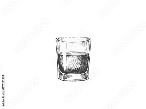 Whiskey Glass Vector Illustration – Hand Drawn Bourbon or Scotch Drink Sketch