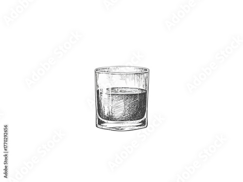 Whiskey Glass Vector Illustration – Hand Drawn Bourbon or Scotch Drink Sketch