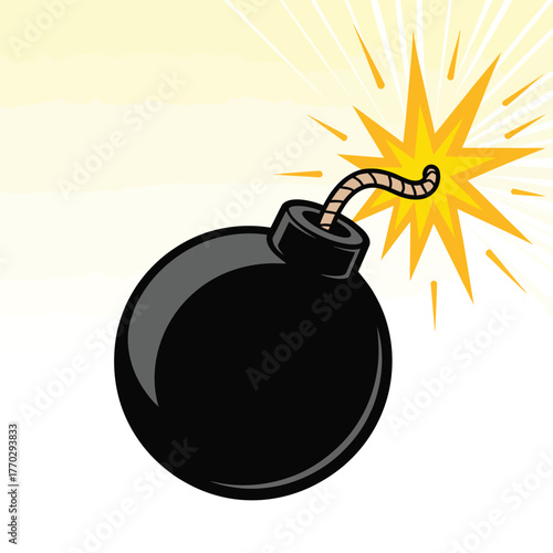 Cartoon Bomb with Lit Fuse and Spark Effect