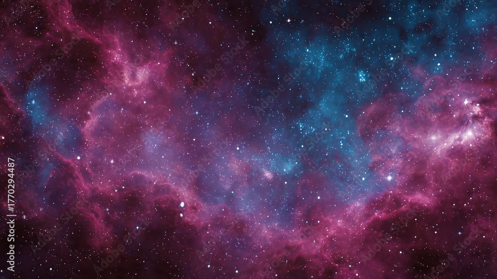 Fototapeta premium Deep space nebula with vibrant pink and blue cosmic clouds and countless twinkling stars