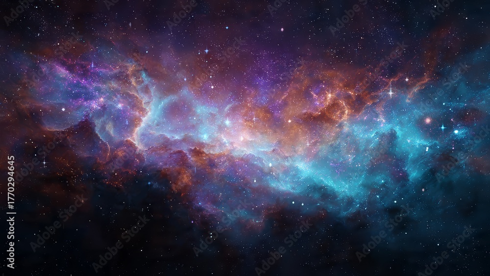 Naklejka premium Colorful nebula and stars in deep space with cosmic gas clouds 70 characters