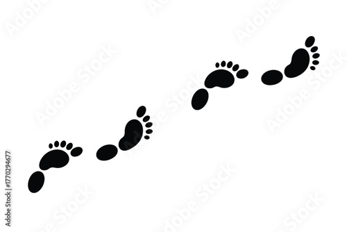 Black Footprints Trail on White Background - Simple Steps Illustration