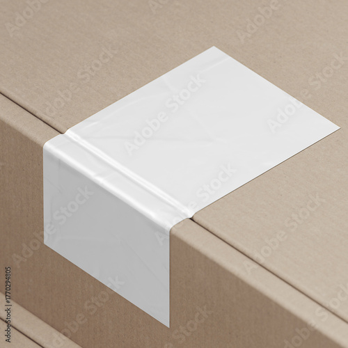 Rectangular corner sticker on kraft box mockup. 3D rendering