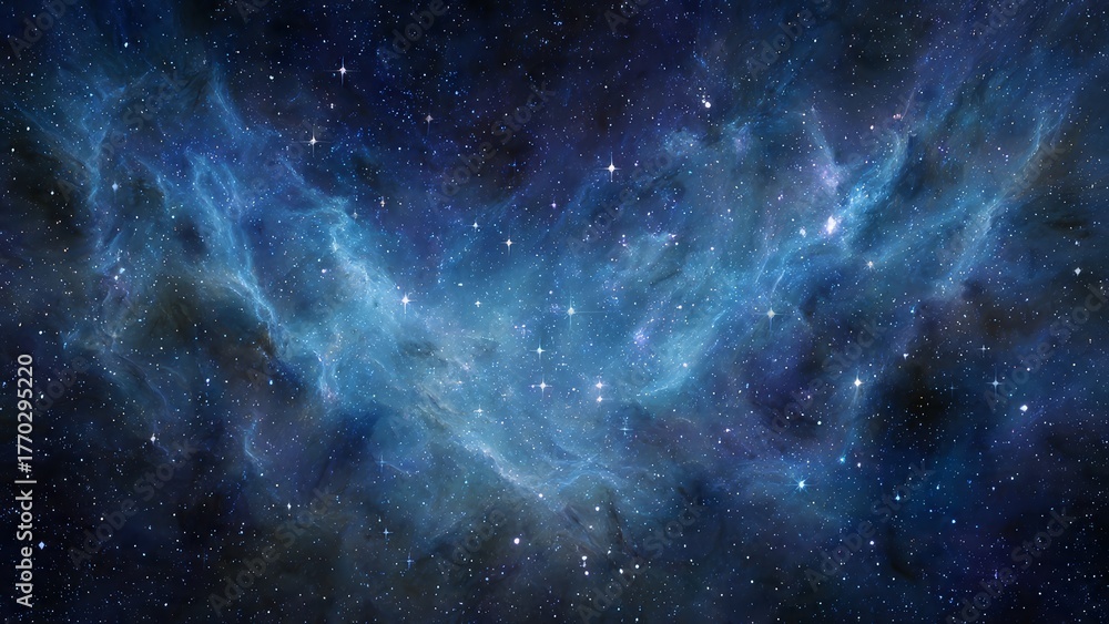 Naklejka premium Vibrant blue nebula with countless stars illuminating the deep dark cosmos 78 characters