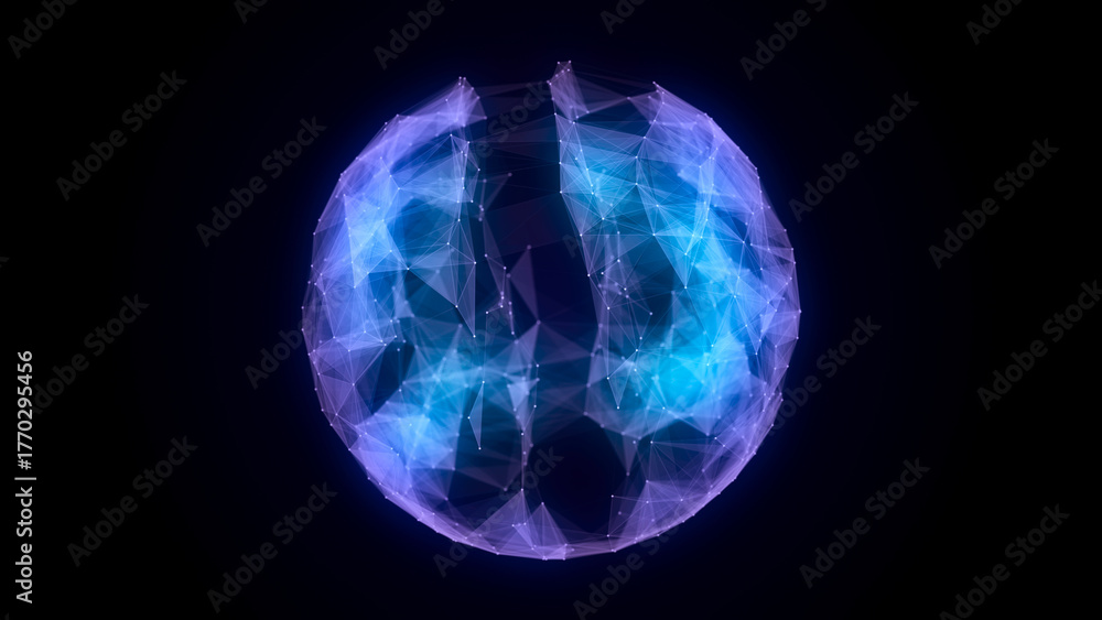 Obraz premium Abstract blue sphere with connecting dots and lines. Wireframe technology sphere. Big data visualization. 3d rendering.