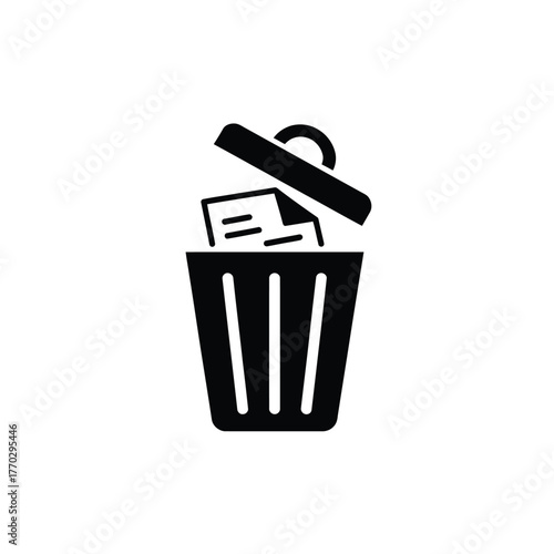 Trash Can Icon with Documents for Delete, Waste, and Recycle