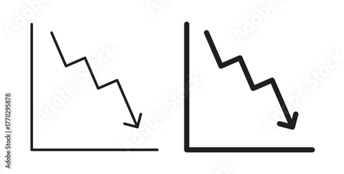 Arrow trend-down icon in doodle and stroke style.