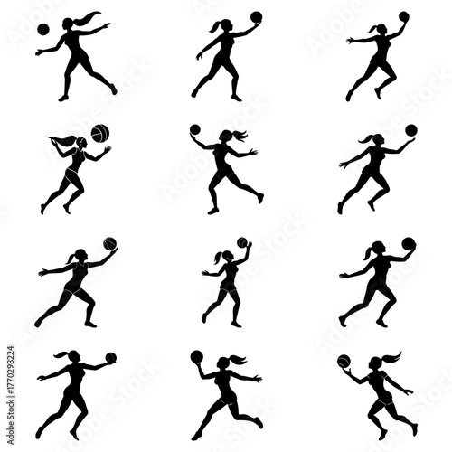 Dynamic volleyball silhouettes showcase athleticism and teamwork, perfect for sports branding, fitness campaigns, and active lifestyle promotions