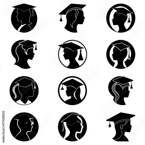 Celebrate Academic Achievement Graduation Cap Silhouettes For Education, Perfect For Invitations, Logos, And Graduation Announcements, Originally Vector Graphics