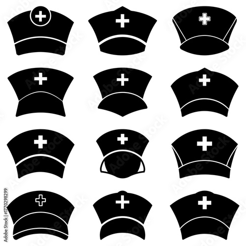 Classic Nurse Hats Collection: Professional Medical Uniforms, Healthcare Hero Attire, Vintage Nursing Style, Iconic Symbol of Care and Compassion