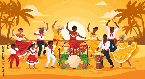 Celebration Of Culture And Rhythm With Traditional Dancers And Drummers