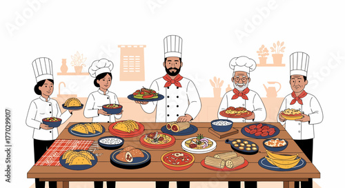 Diverse Chefs Presenting Varied Dishes From Around The World