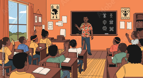 Enthusiastic Students Participate In African Culture Lesson In Classroom
