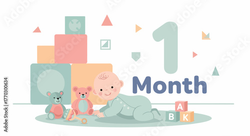 Celebrate One Month Milestone With Baby And Colorful Toys