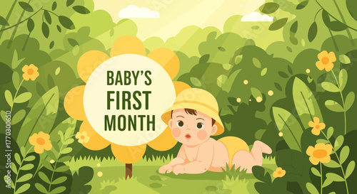 Celebrating Baby's First Month Amidst Lush Greenery And Floral Joy