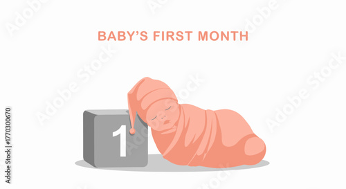 Celebrating Baby's First Month Milestone With Cute Newborn Illustration