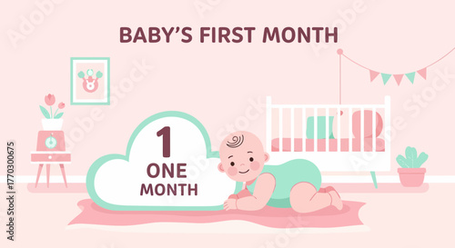 Celebrating Baby's First Month Milestone With Cute Illustration