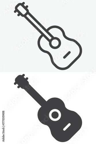 Acoustic guitar vector icon set in line and solid style