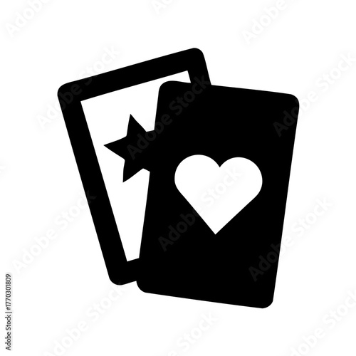 Two playing cards with a star and heart symbol, on a white backdrop