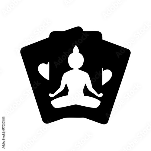 Yoga Meditation Within Abstract Shape With Hearts, Black and White Design