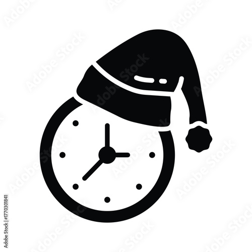 Christmas clock icon in glyph style, trendy vector