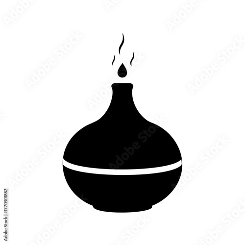 Black silhouette vector of an essential oil diffuser with aromatherapy steam