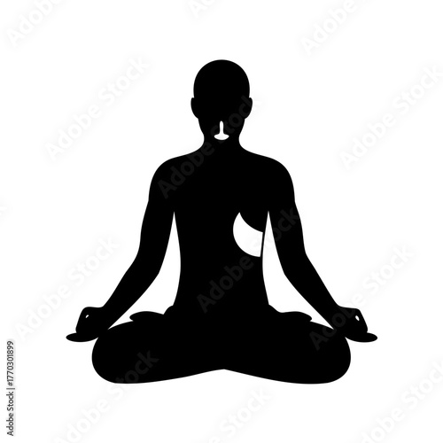 Silhouette of person in lotus position meditating with a symbol over the throat