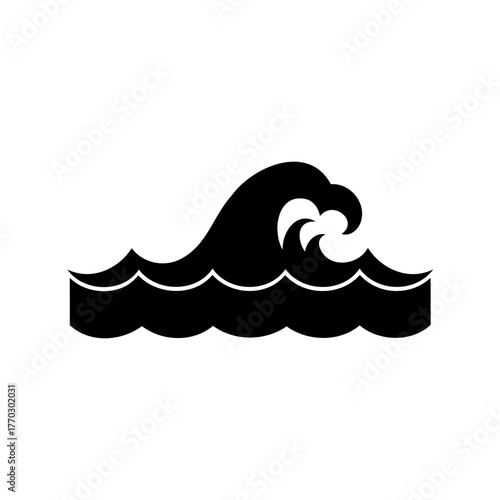 Black and White Silhouette Illustration of an Ocean Wave Formation