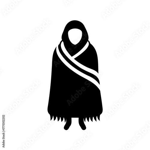 Black Silhouette of a Woman Wearing a Hooded Cloak or Traditional Dress