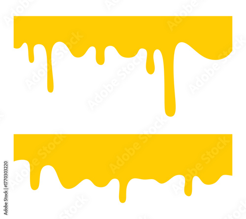 Set of flow and drop of melted honey. Sweet Amber Honey Melt Droplets. Flowing Caramel Syrup and Delicious Nectar Drips Illustration. Ideal for packaging, banners, menus, or backgrounds.