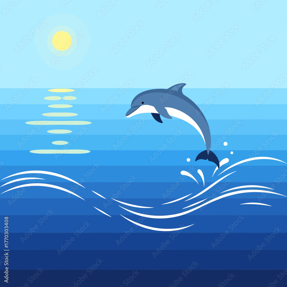 Obraz premium Joyful Dolphin Leaping From Ocean Waters At Sunny Day