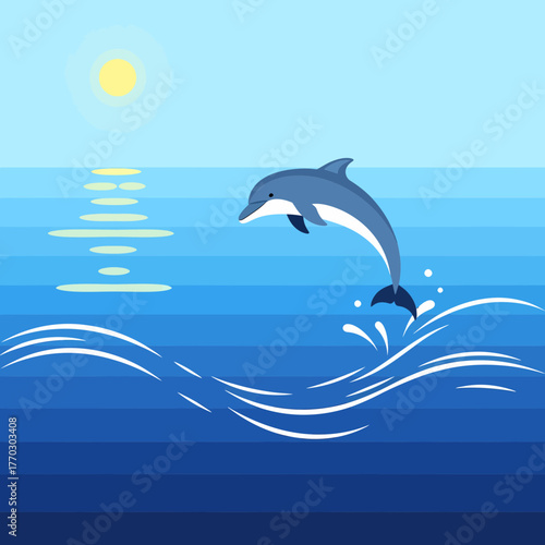 Joyful Dolphin Leaping From Ocean Waters At Sunny Day