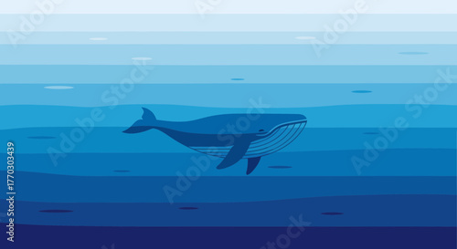 Majestic Whale Swimming In The Deep Ocean Minimalistic Style