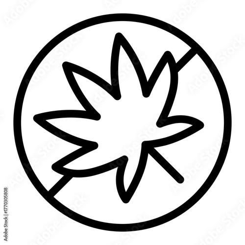 No leaf of hemp plant line icon, prohibition concept, smoking marijuana is forbidden sign on white background, outline style for mobile web design. Vector graphics.