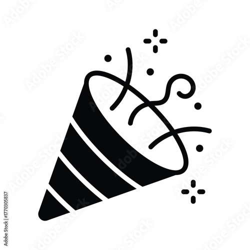 Well designed glyph icon of party popper with confetti explosion for events