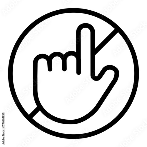 No hand gesture with index finger line icon, prohibited act concept, voting is banned sign on white background, outline style for mobile web design. Vector graphics.
