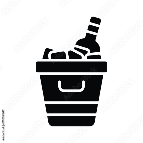 Chilled champagne bottle in ice bucket for parties, Ready to use icon