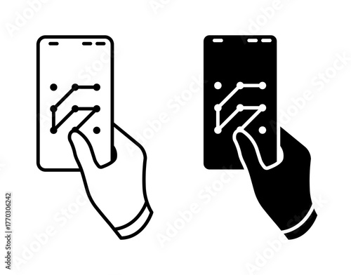 Linear icon. Smartphone owner enters a graphic password to log into the device account. Simple vector isolated on white background