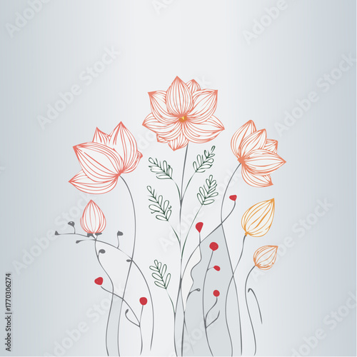 Minimalist floral line art vector illustration with elegant wildflowers