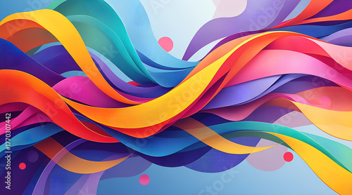 Vibrant abstract flowing ribbons in a dynamic spectrum of bright, energetic colors create a visually stunning and modern artistic composition perfect for design.