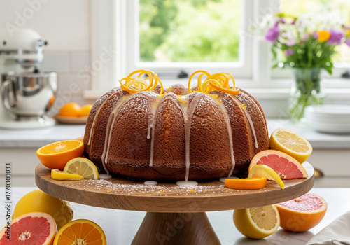 Delicious citrus bundt cake with orange zest and drizzled icing ready for a celebration