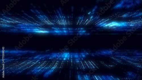 Digital blue background of particles. Abstract futuristic illustration. Big data visualization. Technology dynamic dots background. 3D rendering.