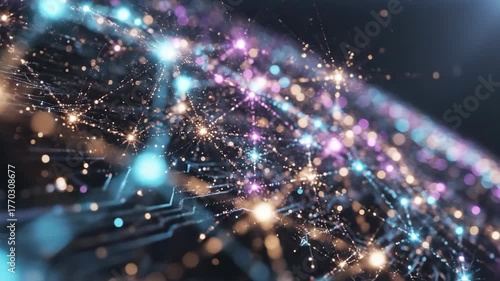 Experience a mesmerizing journey through a dazzling digital landscape where vibrant colors and intricate circuits come together, illustrating the magic of technology and innovation.