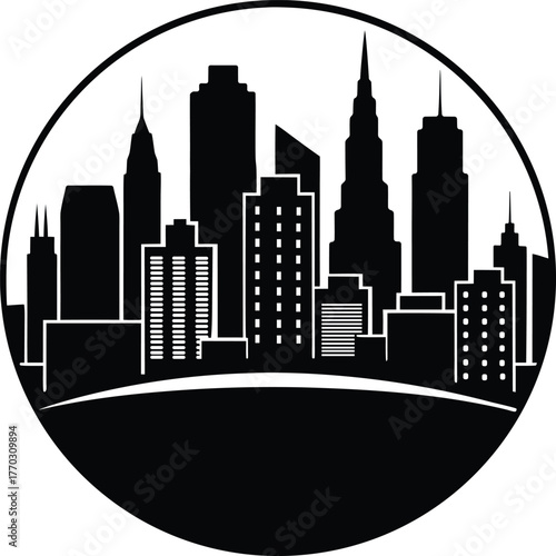 Schilderij op canvas City Skyline in Circle Icon