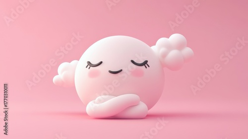 Cute Cartoon Cloud Character with Blush and Peaceful Expression