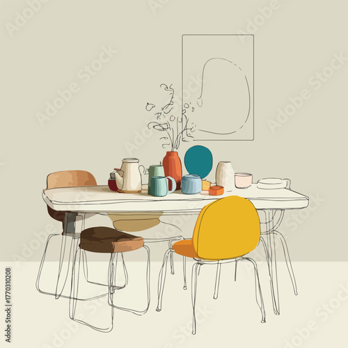 Elegant Table Illustration with Soft Colors