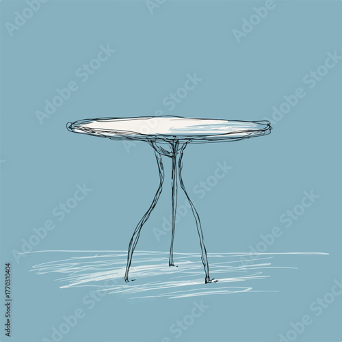 Elegant Table Sketch on Soft Blue
