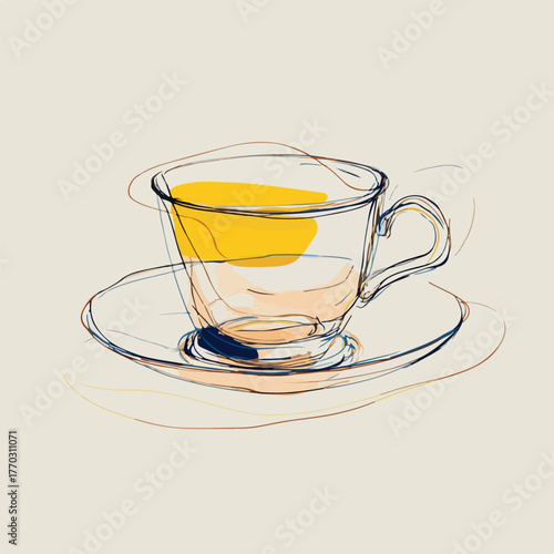 Elegant Teacup with Yellow Highlight Vector