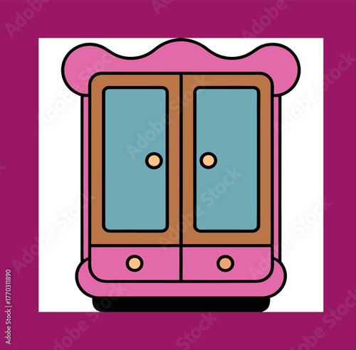 Set of realistic furniture wardrobe cupboard and commode vector illustration